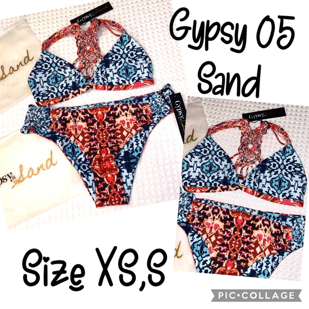 NEW! GYPSY 05 SAND Bikini Size XS Small Racerback Top Cheeky Bottoms Multi Aqua